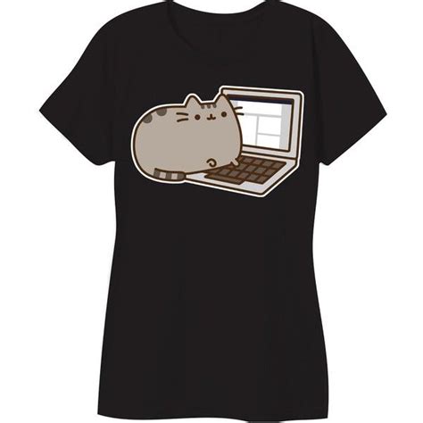 Pusheen The Cat Laptop Blogger Licensed Womens Junior T Shirt Black