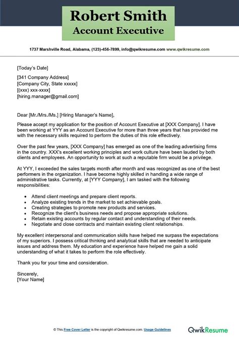 Account Executive Cover Letter Examples Qwikresume