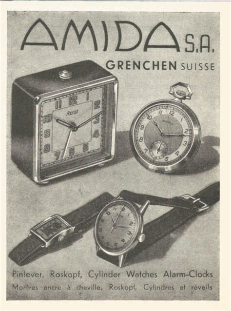 Vintage 1948 Small Print Ad Amida Sa Swiss Watch Clock Movement Mid