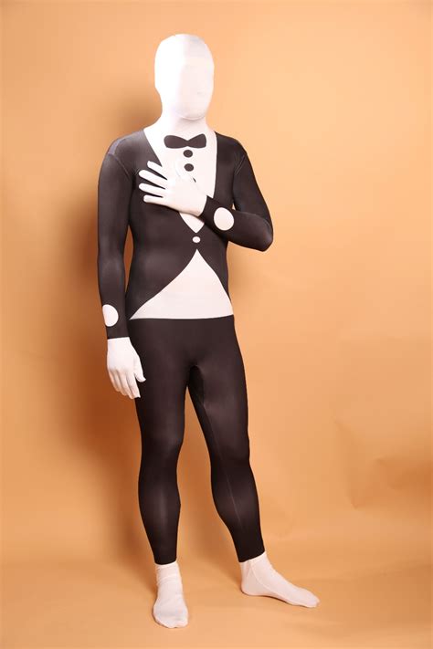 Trendy Black Glow Tuxedo Pattern Gentlemen Lycra Spandex Halloween