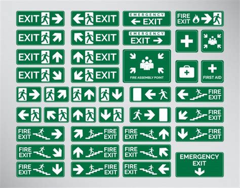 Green Emergency Exit Signs Icon And Symbol Set Template Design