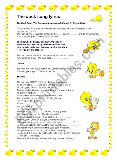 The Duck Song Esl Worksheet By Nataliaalmoines