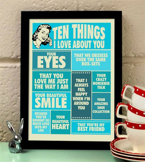 Ten Things I Love About You Print For Her By Teaonesugar