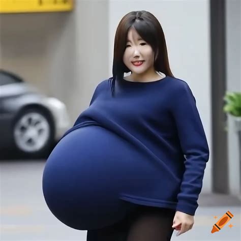heavily pregnant japanese girl in navy blue outfit on craiyon
