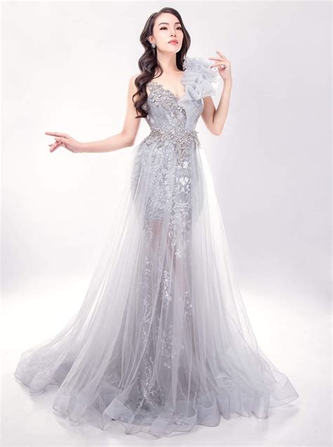 Glam Grey Sparkle Ruffled Detail Beaded Mermaid Weddingevening Dress