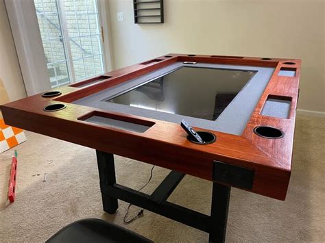 My New Gaming Table That My Brother Built With An Led Screen Inset D