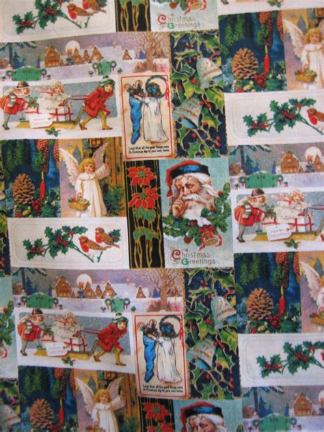 Victorian Vintage Christmas Card Fabric David Textiles Etsy