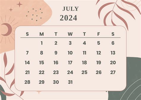 Aesthetic July Calendar 2024 Template Edit Online And Download Example