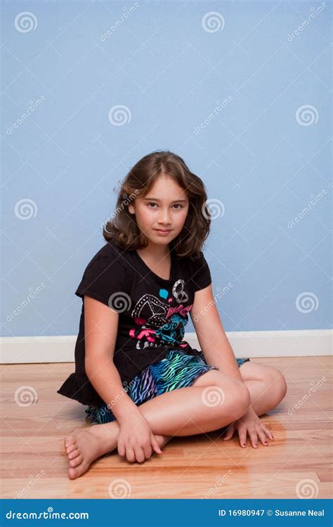 Portrait Of Pretty 10 Year Old Girl Stock Image Image Of Barefooted