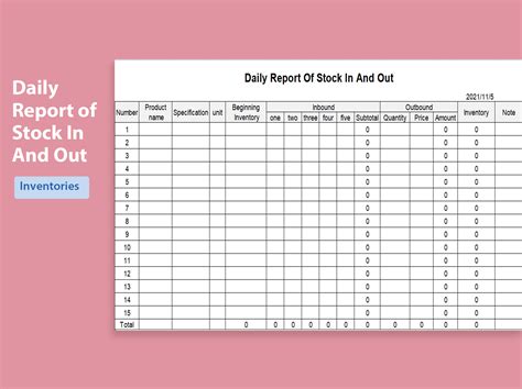 Excel Of Daily Report Of Stock In And Out Xlsx Wps Free Templates