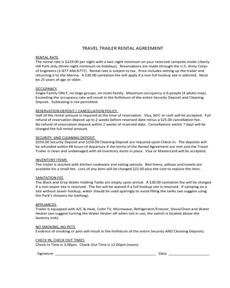 Travel Trailer Rental Agreement Edit Fill Sign Online Handypdf