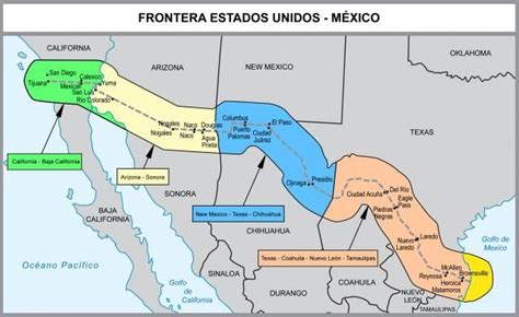 Estados Mexicanos Y Estadounidenses Que Comparten F Frontera Frontera
