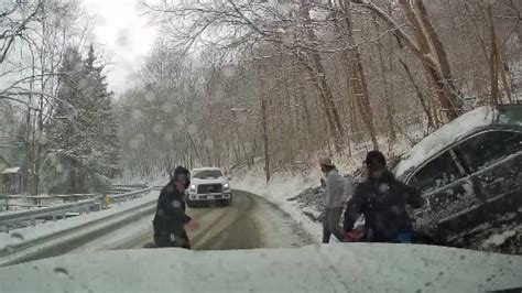 Video Collier Township Ems Workers Almost Hit By Truck Sliding Across