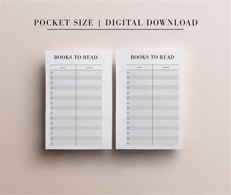 Printable Book List Pocket Size Insert Printable Inserts Etsy