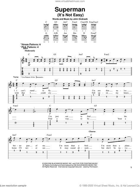 There's also some mention of suicide, or at least wanting to get out of what he's in.) Fighting - Superman (It's Not Easy) sheet music for guitar ...