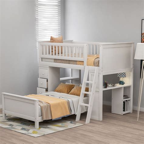 Twin Over Twin Bunk Bed With Desk Boys Girls Bed With Storage Drawers