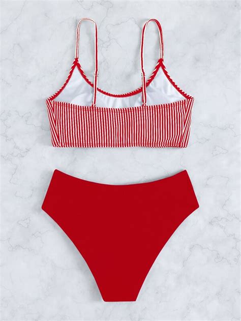 Shein Swim Vcay Vertical Striped Bikini Set Wireless Bra Top And Hipster Bikini Bottom 2 Piece