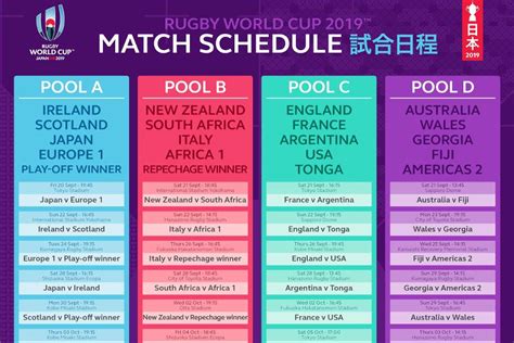 World cup qualifying beach soccer championship concacaf futsal championship men's olympic qualifying champions league. The Rugby World Cup 2019 Match Schedule was released.