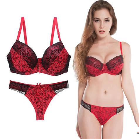 hot women push up bra set unlined bra and panty set g string underwire lingerie lace underwear