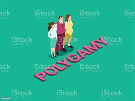 Man Embracing His Two Wives With Polygamy Word Stock Illustration Download Image Now Adult