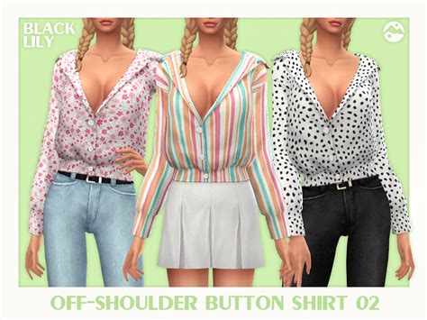 Off Shoulder Button Shirt 02 By Black Lily From Tsr Sims 4 Downloads