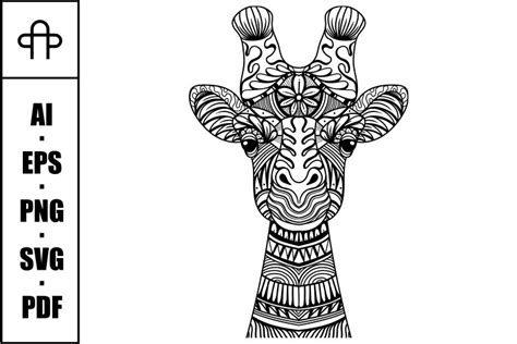 Giraffe Head Mandala Zentangle Coloring Page Illustration