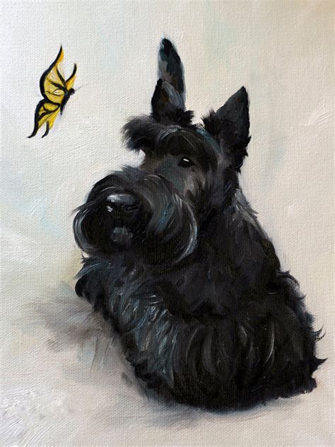 Needlepoint Canvas Print Scottie Scottish Terrier Butterfly Art By Mary
