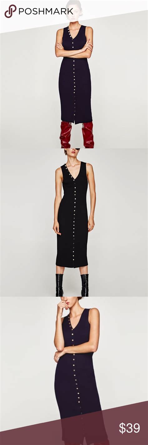 Zara Long Striped Buttoned Dress Simple Black Dress Dresses Zara