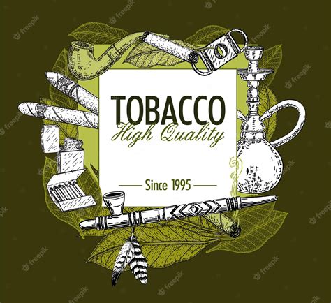 Плакаты с коллекцией табака и курения сигары в стиле эскиза трубы гильотины листья Премиум векторы