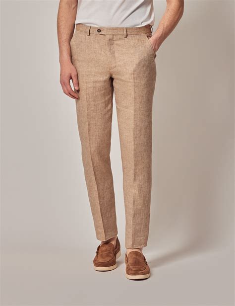 Beige Herringbone Tailored Linen Italian Suit Trousers 1913