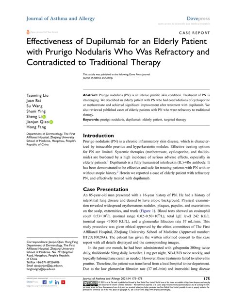 Pdf Effectiveness Of Dupilumab For An Elderly Patient With Prurigo