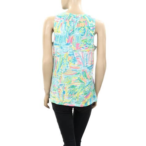 Lilly Pulitzer Essie Tank Tunic Top Smocked Printed Beach Cotton S New