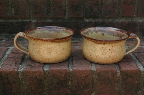 Pottery Soup Bowls Pair Linen Glaze Nc Pottery Etsy Pottery Soup