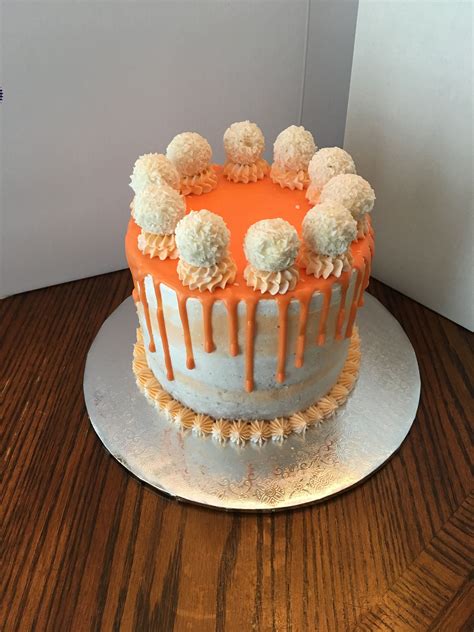 Orange Drip Cake Topped With Rafaello Candies 🍭 Cake Toppings Orange