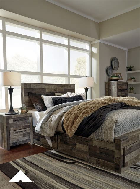 Wood designer bedroom furniture sets with long panels. Derekson Gray Master Bedroom by Ashley Furniture. | # ...