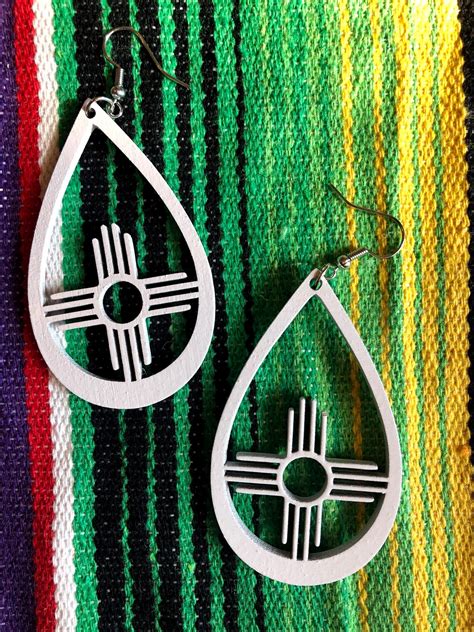 Zia Symbol Teardrop New Mexico Wood Earrings 25 Etsy