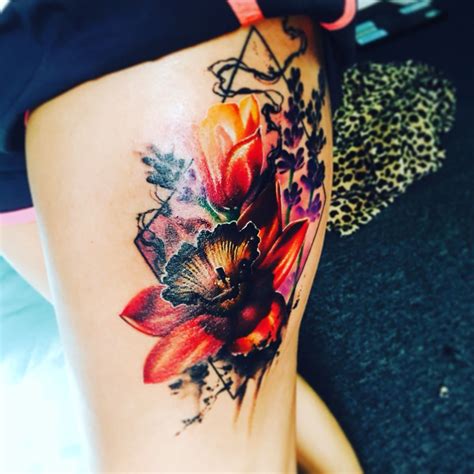 Floral Watercolor Thigh Tattoo Viraltattoo