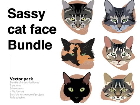 Detailed Sassy Cat Faces Vector Illustration Bundle Etsy