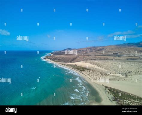 Aerial View Of The Atlantic Ocean And The Coastline In Sotavento Beach Fuerteventura Island