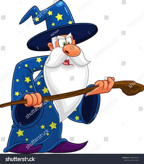 Old Wizard Cartoon Character Cane Making Stock Vector Royalty Free