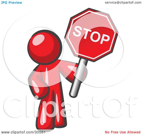 Clipart Illustration Of A Red Man Holding A Red Stop Sign By Leo