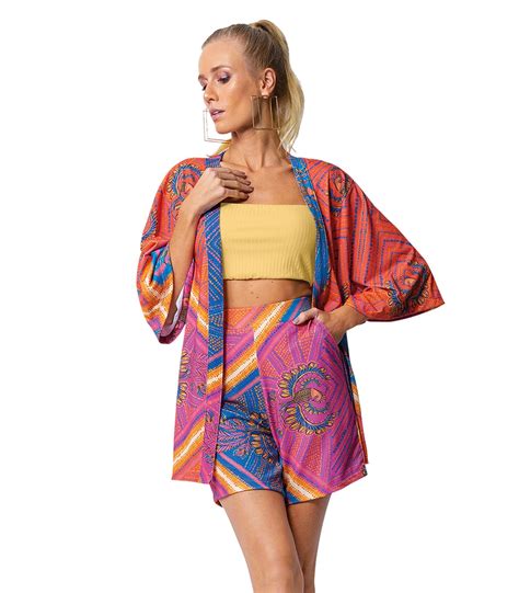 Kimono Feminino Estampado Rovitex Rosa M