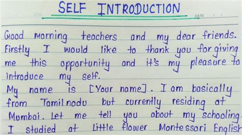 Self Introduction In English For College Students Example