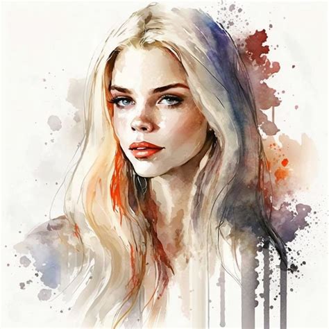 Watercolor Painting Of A Woman With Blonde Hair