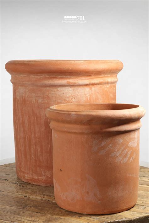 New Large Tuscan Terracotta Fresco Cylinder Planter Or Pot