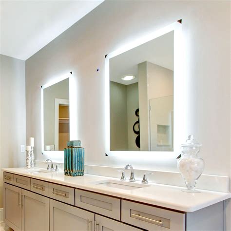 Side Lighted Led Bathroom Vanity Mirror 48 X 48 Square Mirrors And Marble