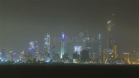 Skyline With Skyscrapers Night Timelapse In Kuwait City Downtown