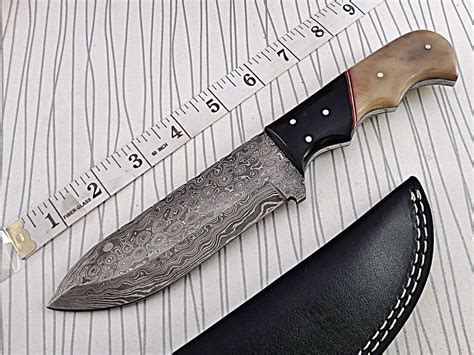 Damascus Skinning Knife 95 Long Hand Forged Full Tang Blade Leather