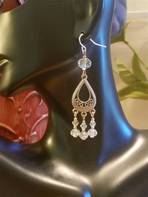 Antique Silver Crystal Chandelier Earrings Crystal Dangle Etsy Uk