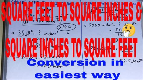 Convert Square Feet To Square Inches And Square Inches To Square Feet